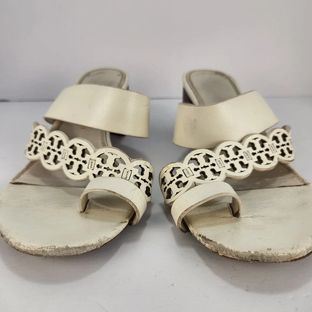 Tory Burch Tiny Miller Women's Elegant Dressy Heeled Sandals Ivory Size 9M